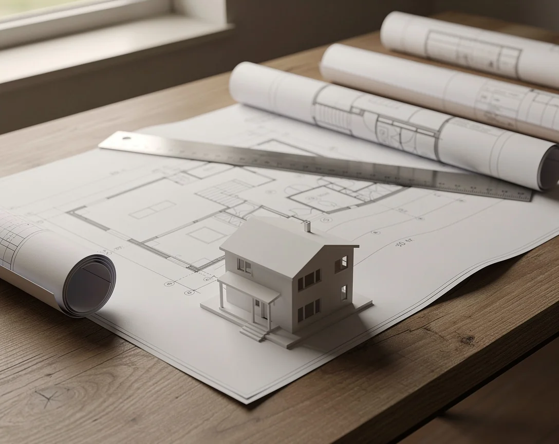 Plans et projet immobilier sur un bureau